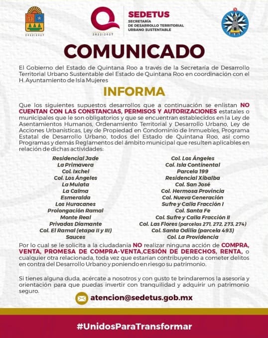 Sedetus enumera más de dos docenas de propiedades de Isla Mujeres que venden tierras ilegalmente