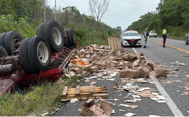 El conductor continúa después del remolque de azulejos de semi y vuelve en la carretera federal