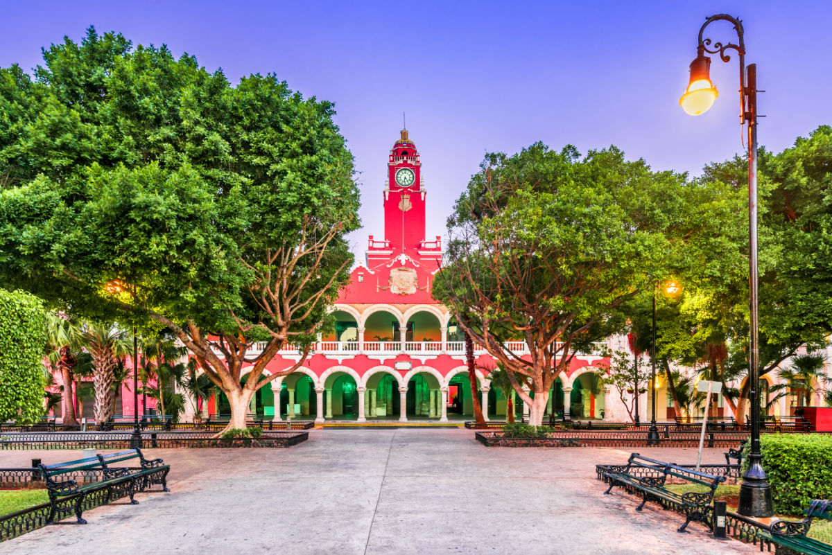 Hermosos árboles y arquitectura en Mérida, México