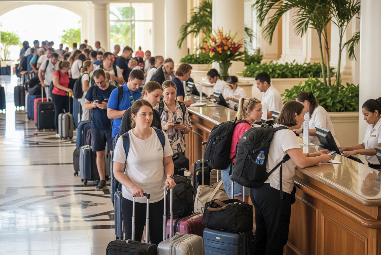 larga fila de check-in