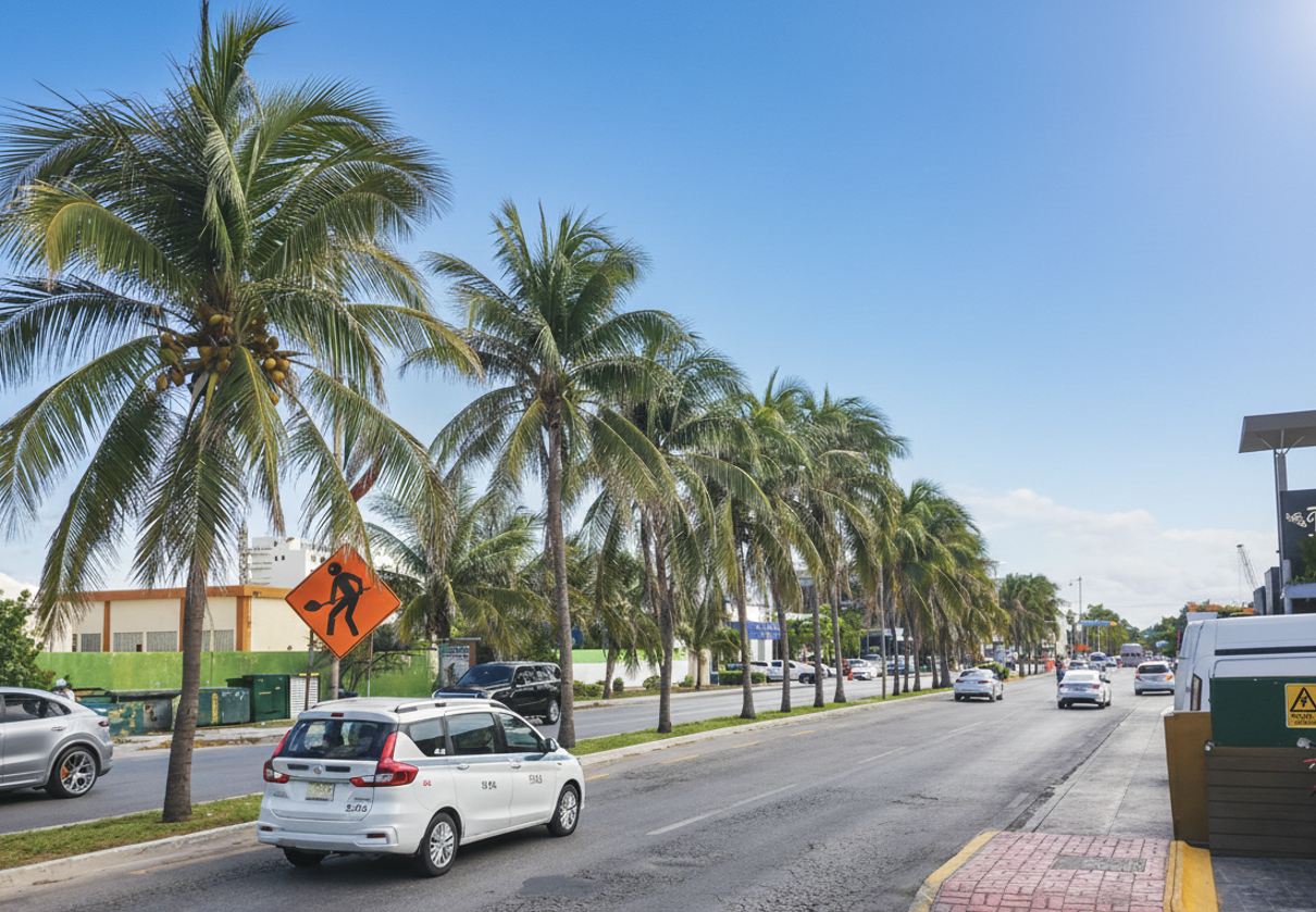Zona Hotelera de Cancún Acera y autos conduciendo Foto original de Trevor Kucheran